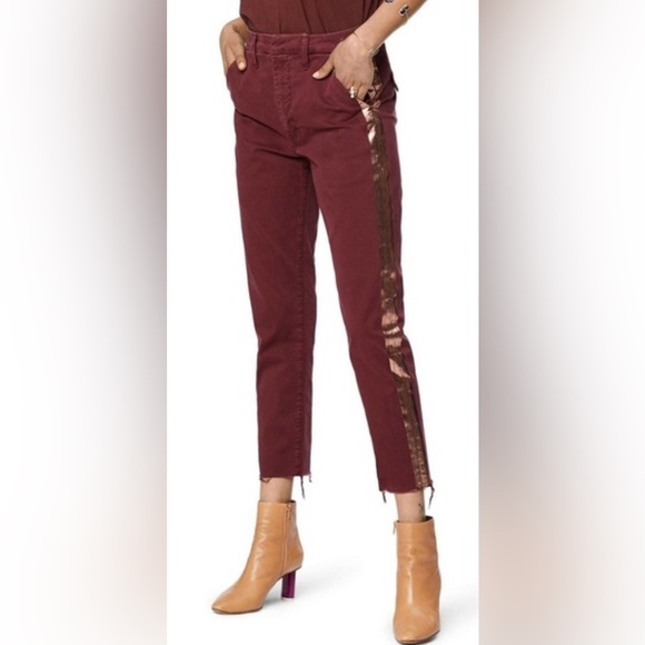 MOTHER 29 Pants The Shaker Prep Fray Killing Time Rose Gold Ankle Merlot NWT - Picture 1 of 10